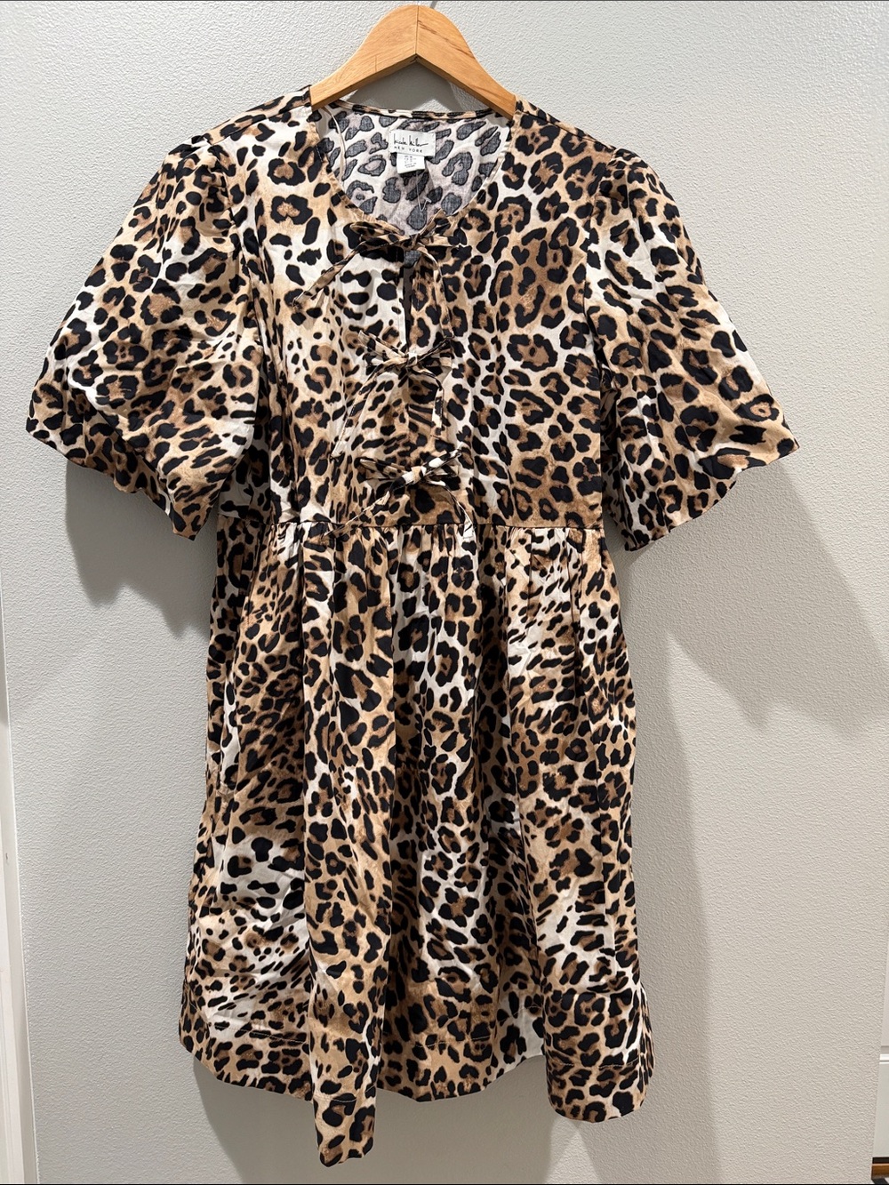 Nicole Miller Leopard Print Tie-Front Baby Doll Dress - Size Medium BNWOT